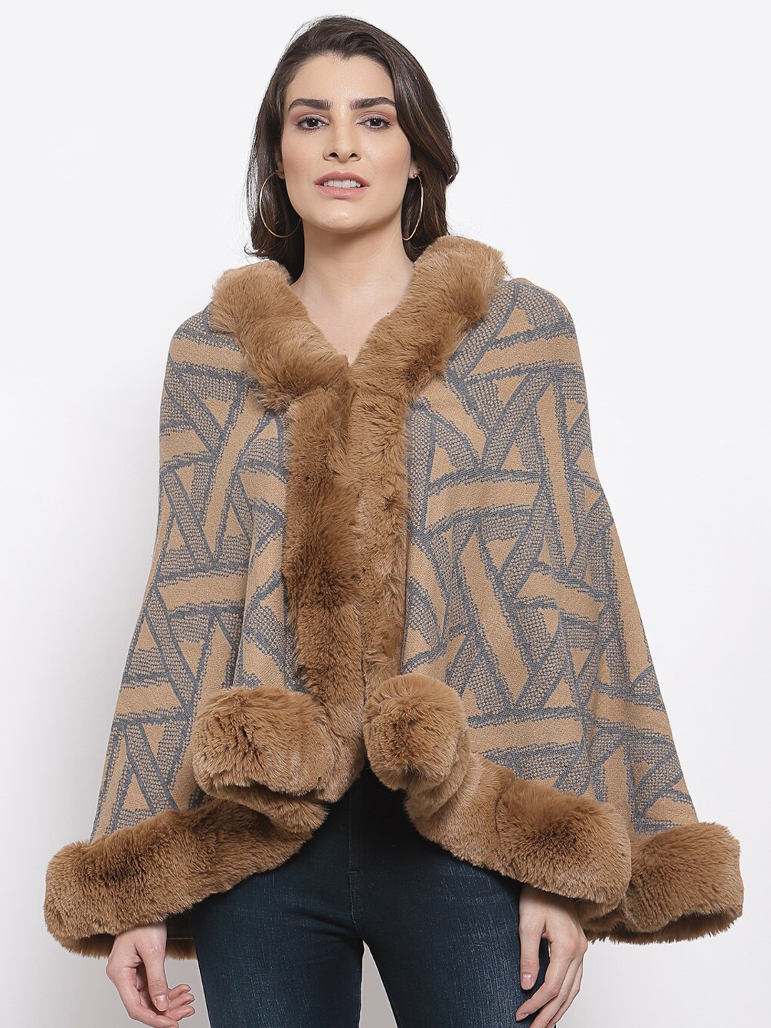 

Mafadeny Women Khaki & Grey Poncho
