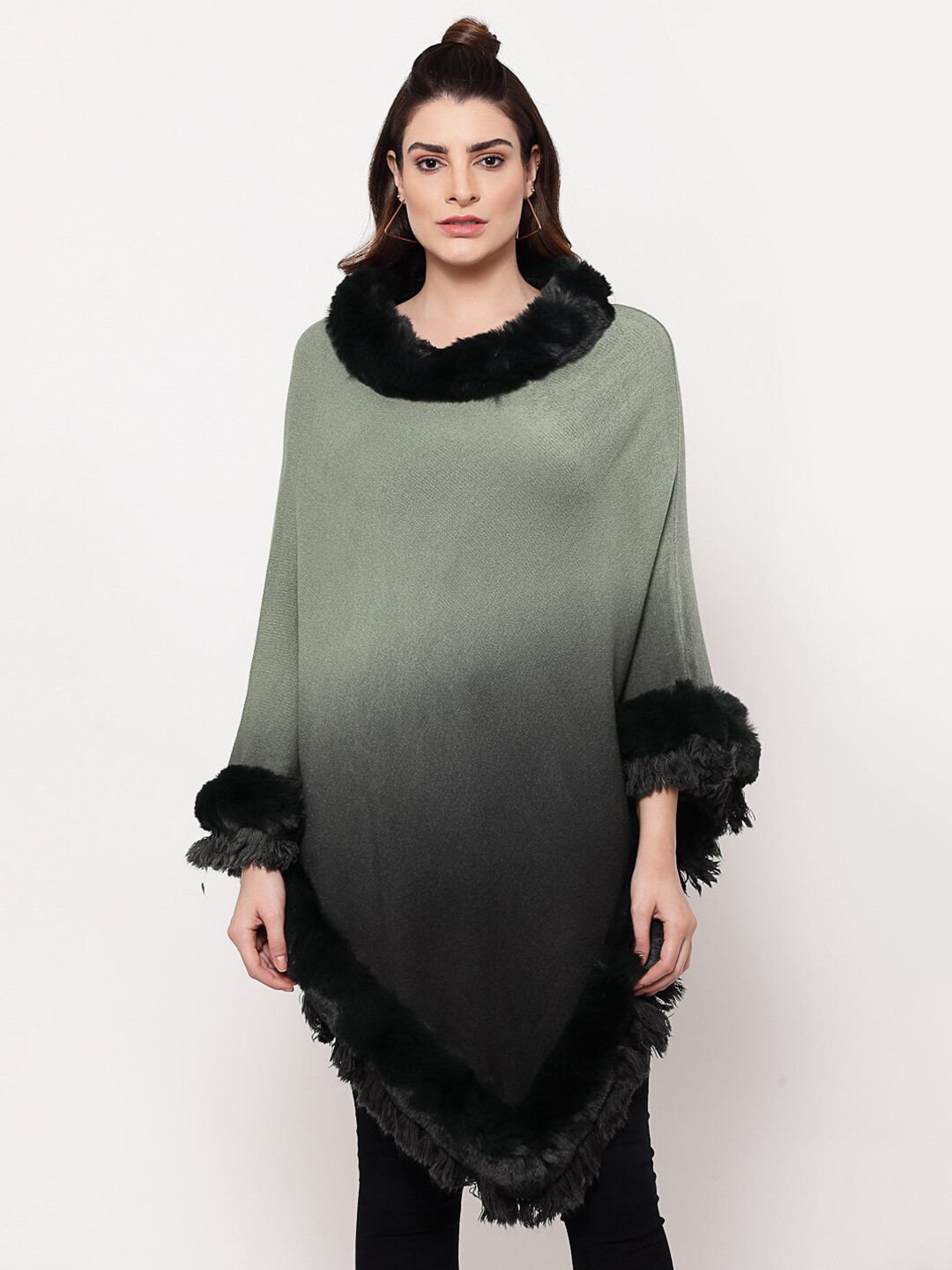 

Mafadeny Women Grey & Black Fur Poncho