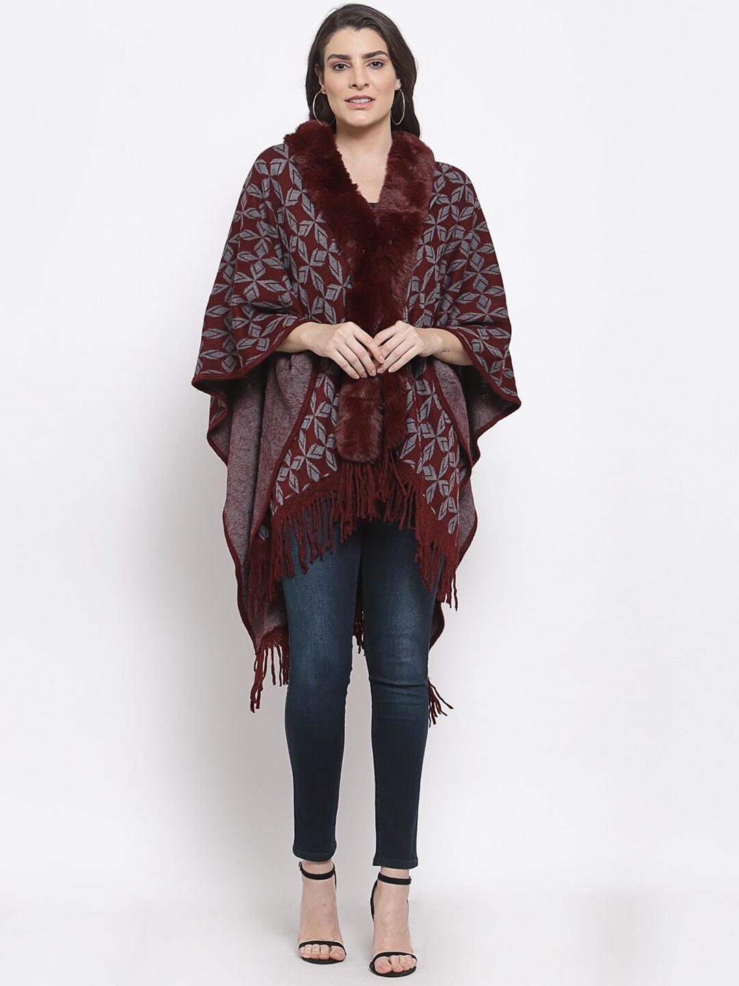 

Mafadeny Women Maroon Poncho