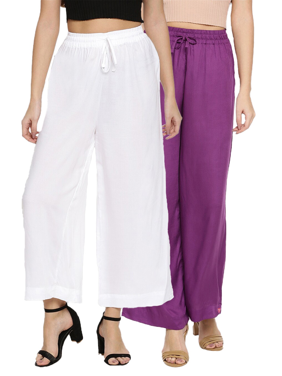 

TWIN BIRDS Women Pack Of 2 White & Purple Palazzos