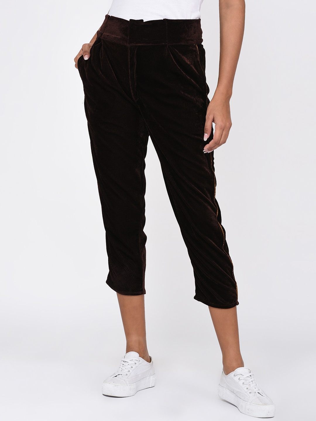 

Rigo Women Slim Fit Cotton Trousers, Brown
