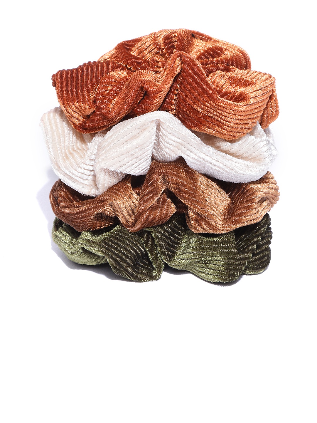 

Blueberry Women Multicoloured Set of 4 Stripe Velvet Scrunchies, Multi