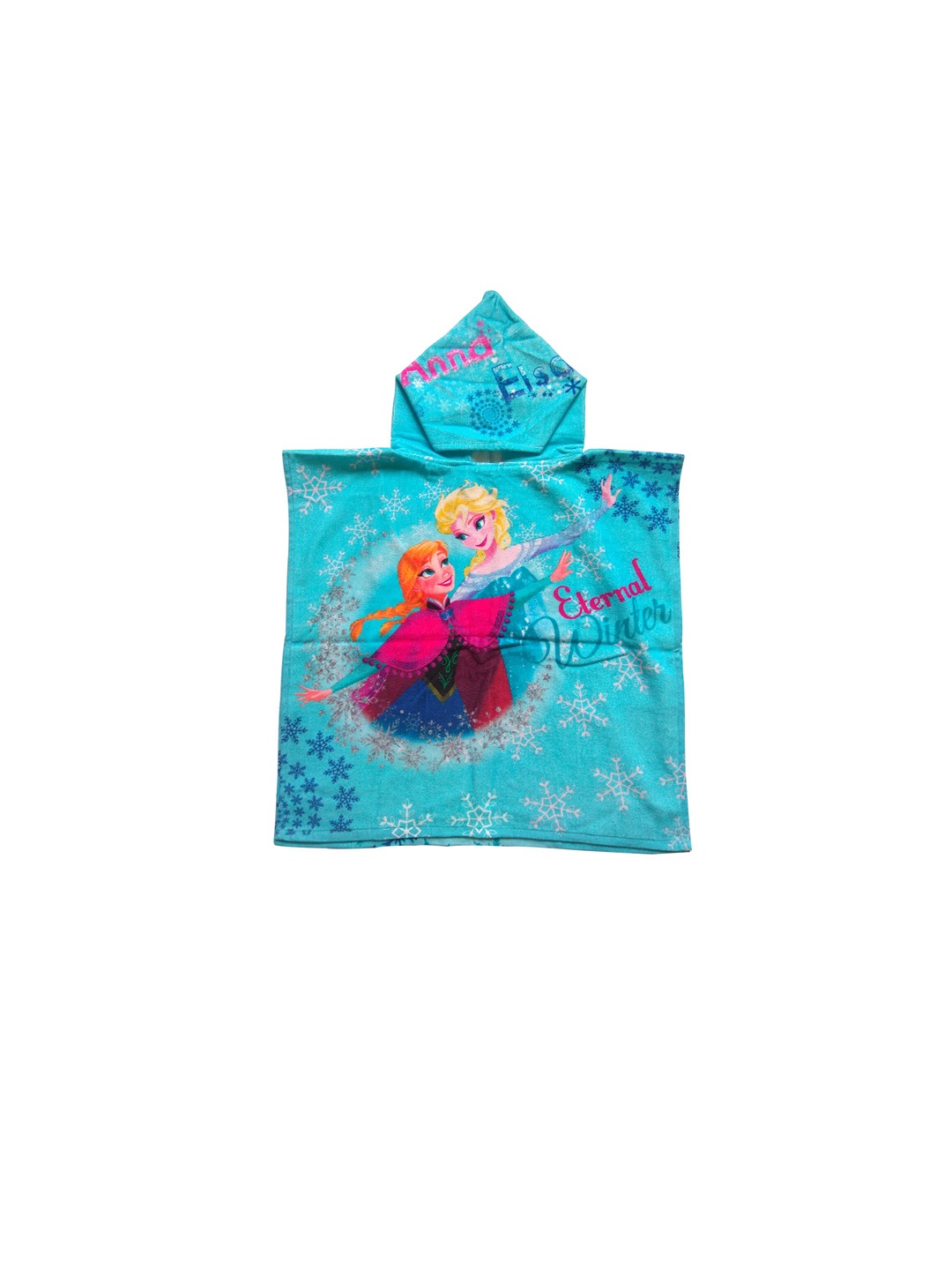 

Disney Kids Blue & Pink Frozen Anna & Elsa Printed 350 GSM Cotton Hooded Bath Towel Poncho