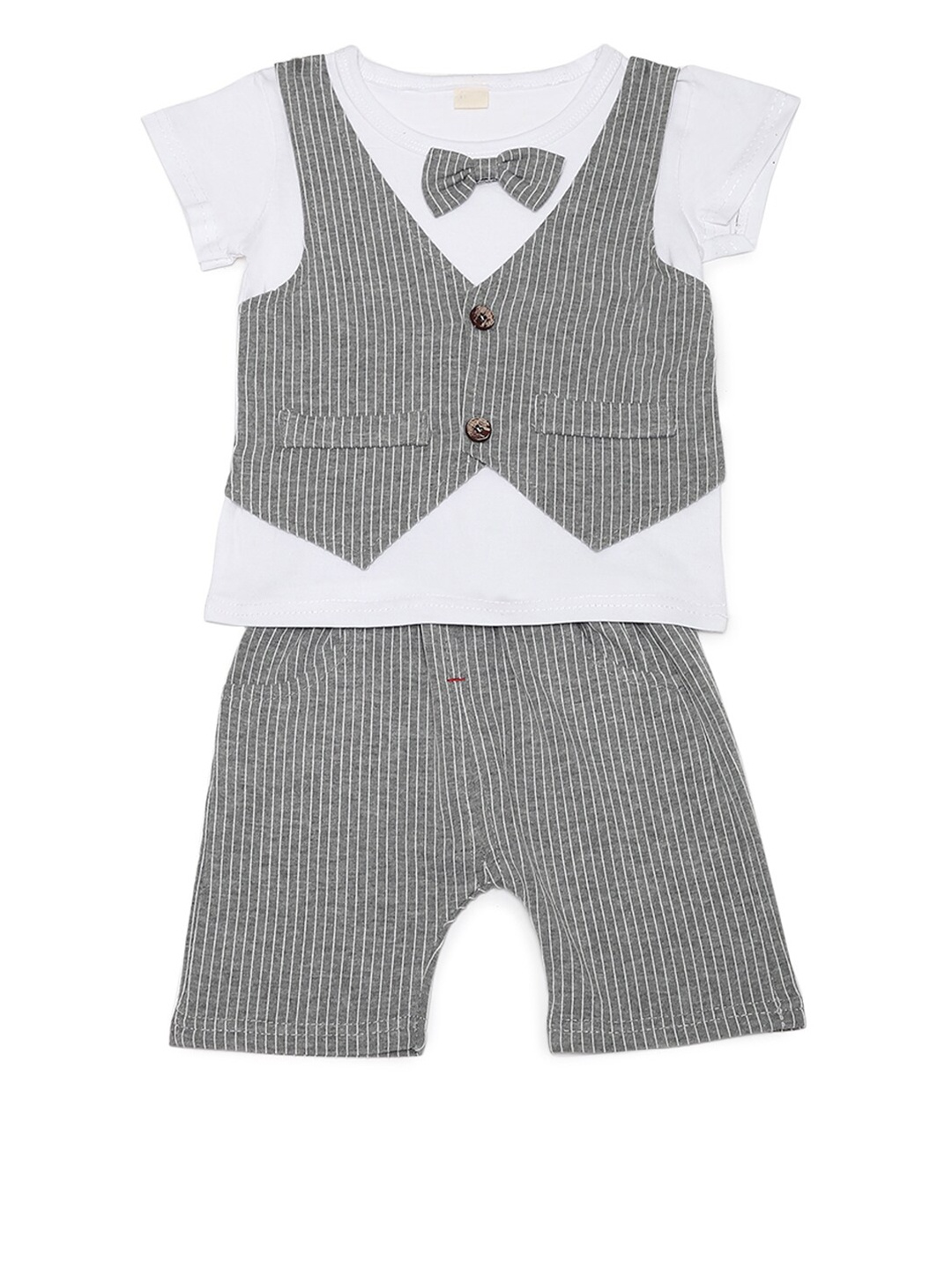 

Aj DEZInES Boys Grey & White T-shirt with Shorts