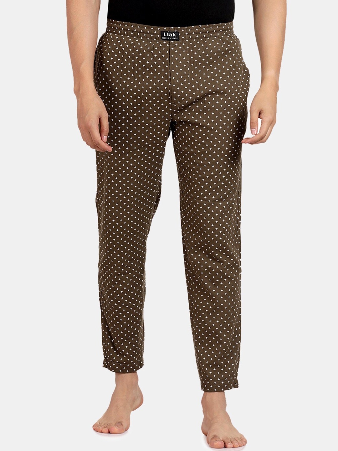 

Llak Jeans Men Olive-Green & White Printed Relaxed-Fit Lounge Pants