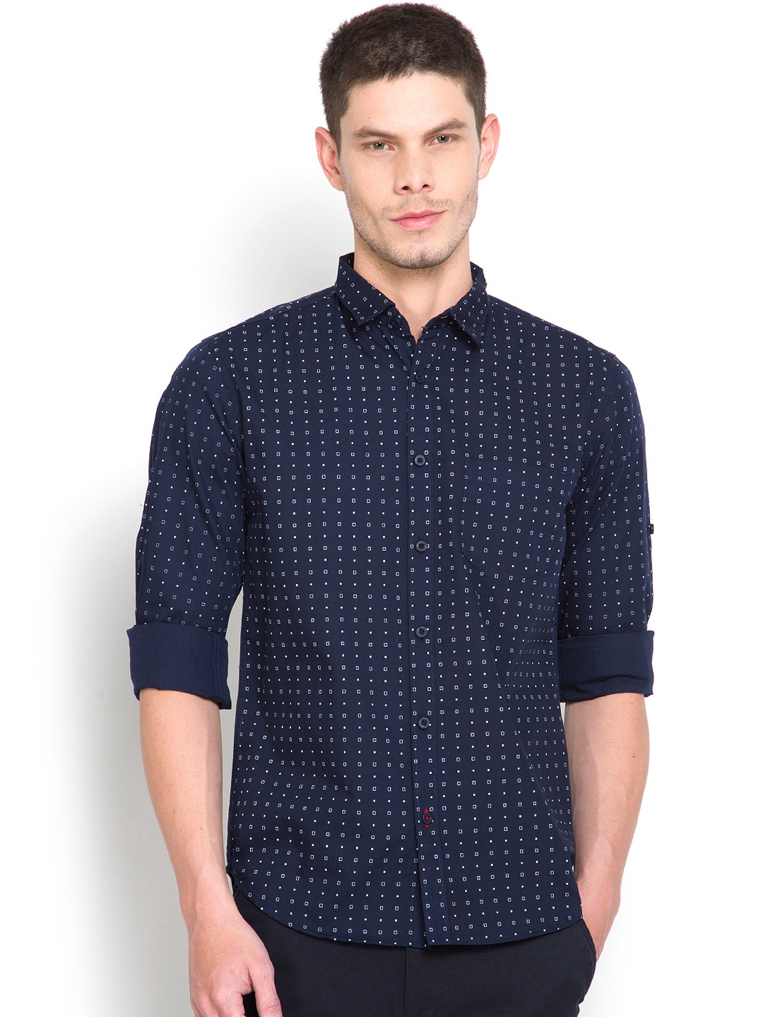 

HIGHLANDER Men Navy Slim Fit Printed Casual Shirt, Navy blue
