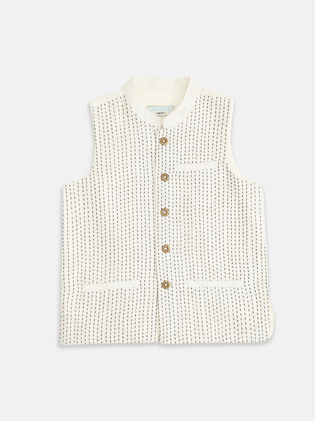 

indus route by Pantaloons Boys White & Black Striped Striped Single Breasted Waist Coat, Off white