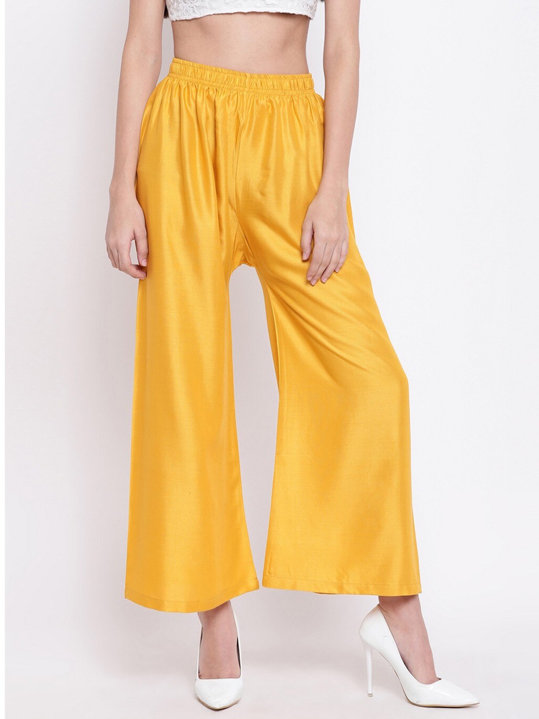 

RIVI Women Yellow Solid Viscose Rayon Straight Palazzos