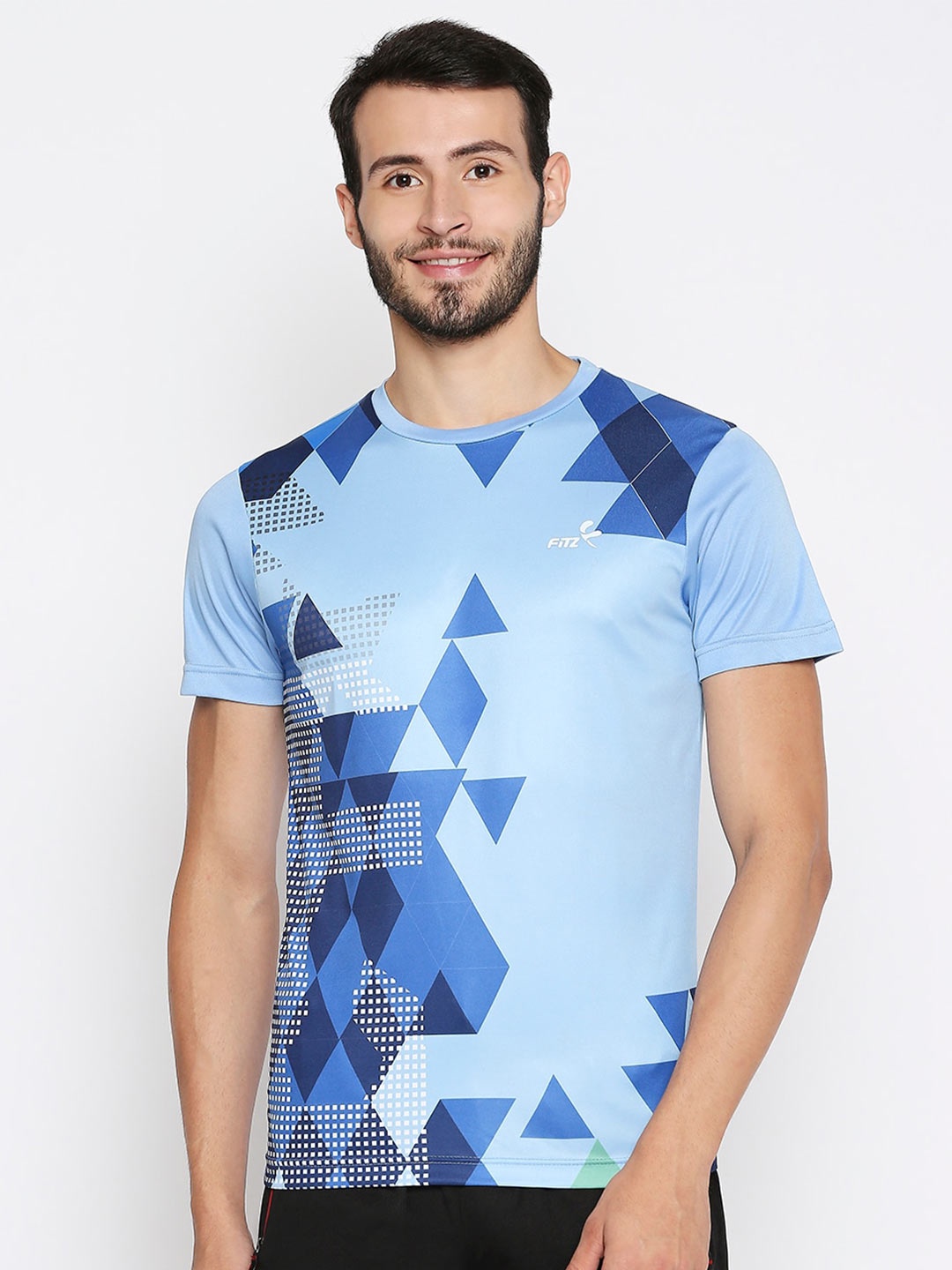 

FiTZ Men Blue Printed V-Neck Pockets Slim Fit T-shirt