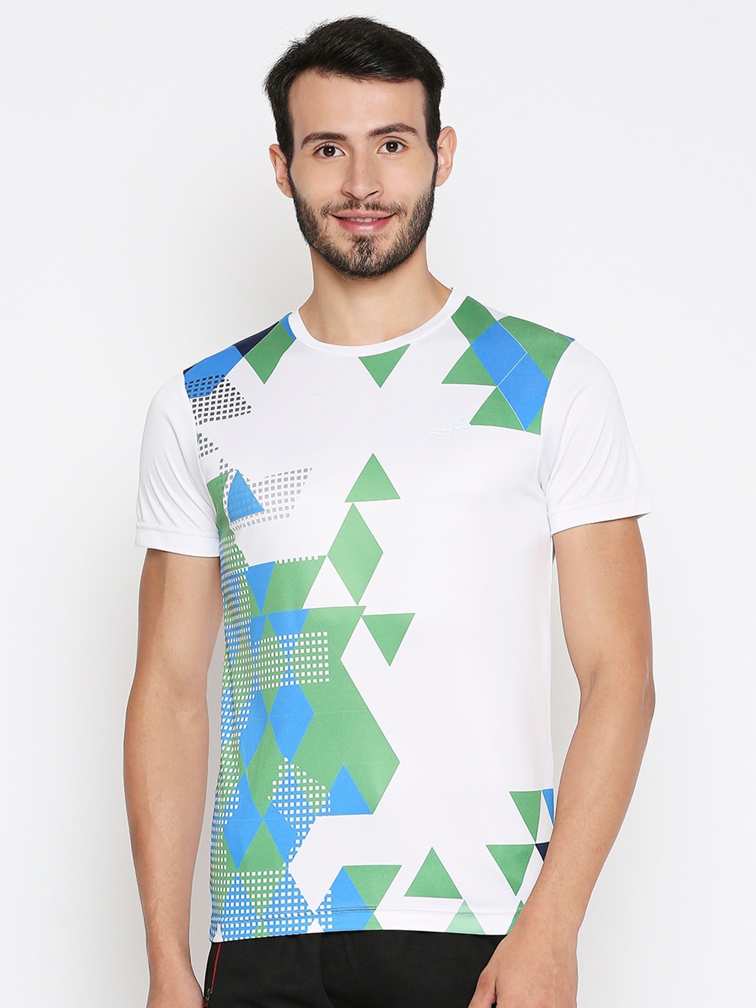 

FiTZ Men White & Blue Printed Slim Fit T-shirt