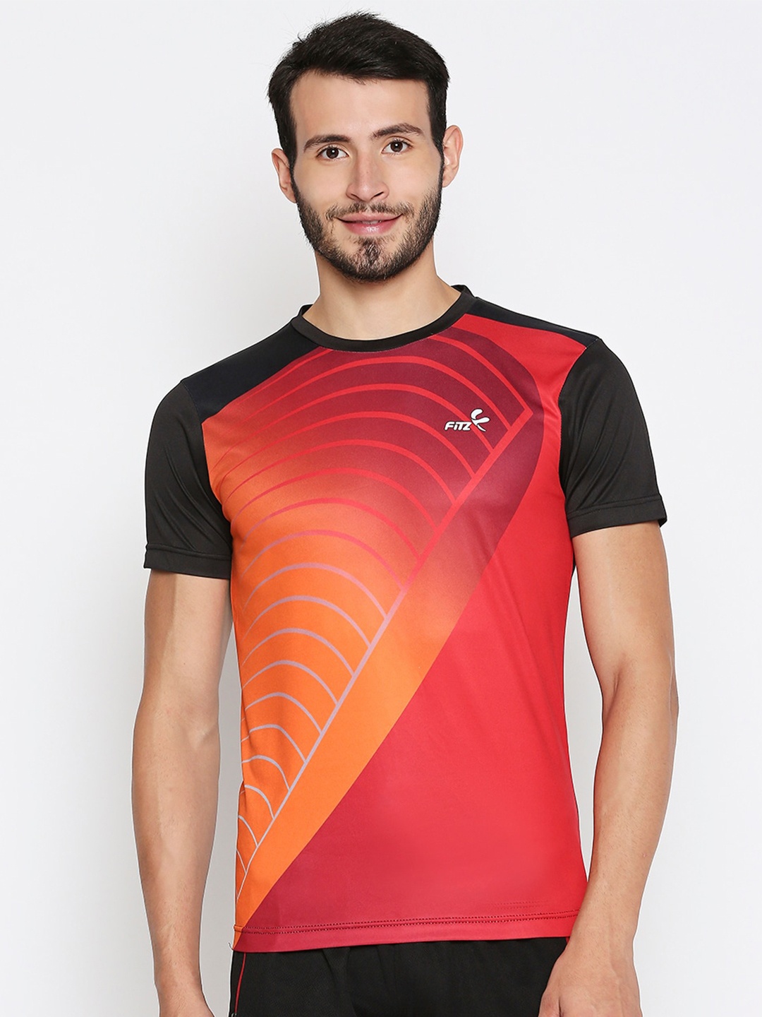 

FiTZ Men Red & Black Printed Slim Fit T-shirt