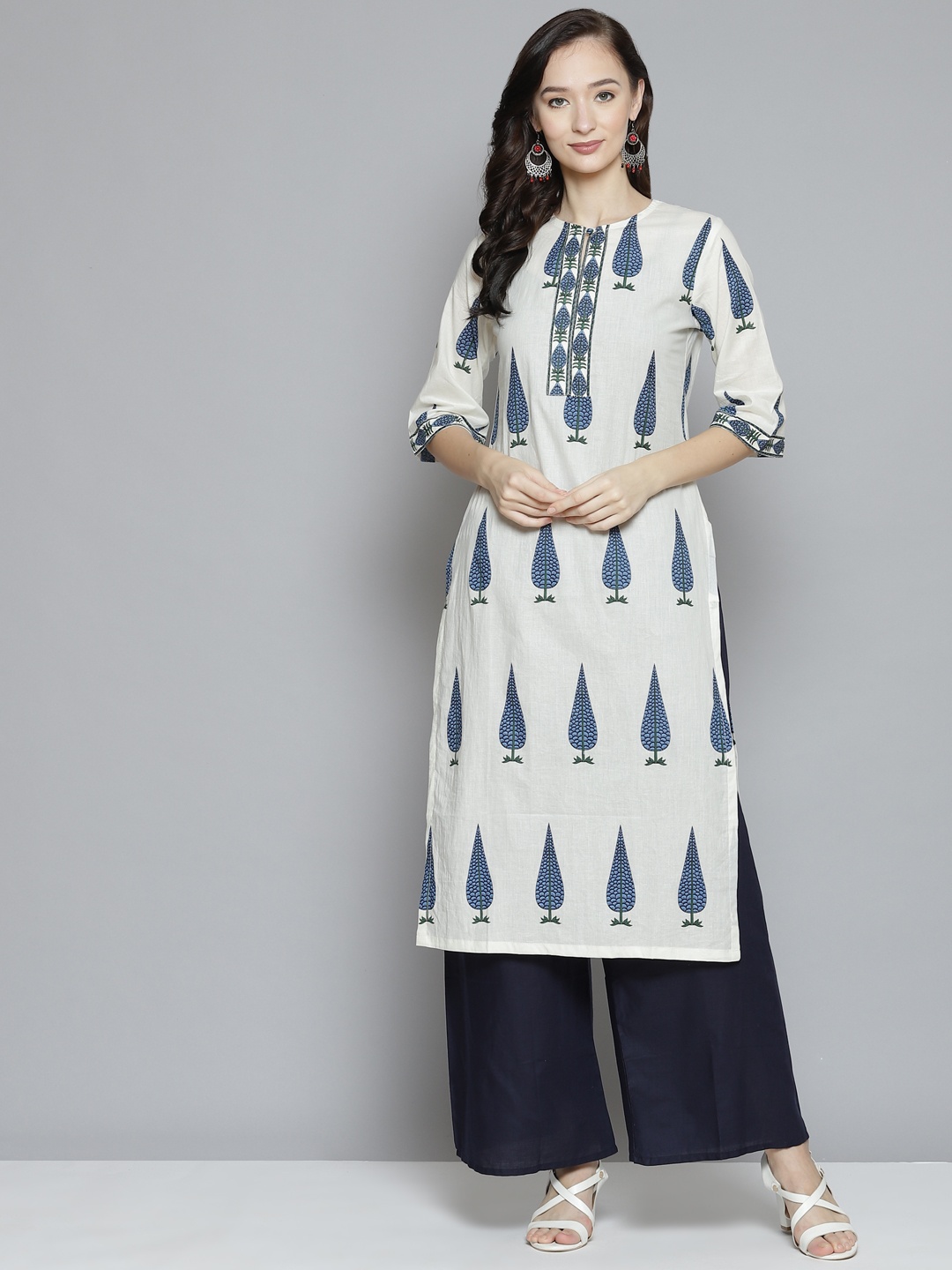 

Bhama Couture Women White Printed Regular Pure Cotton Kurta with Palazzos