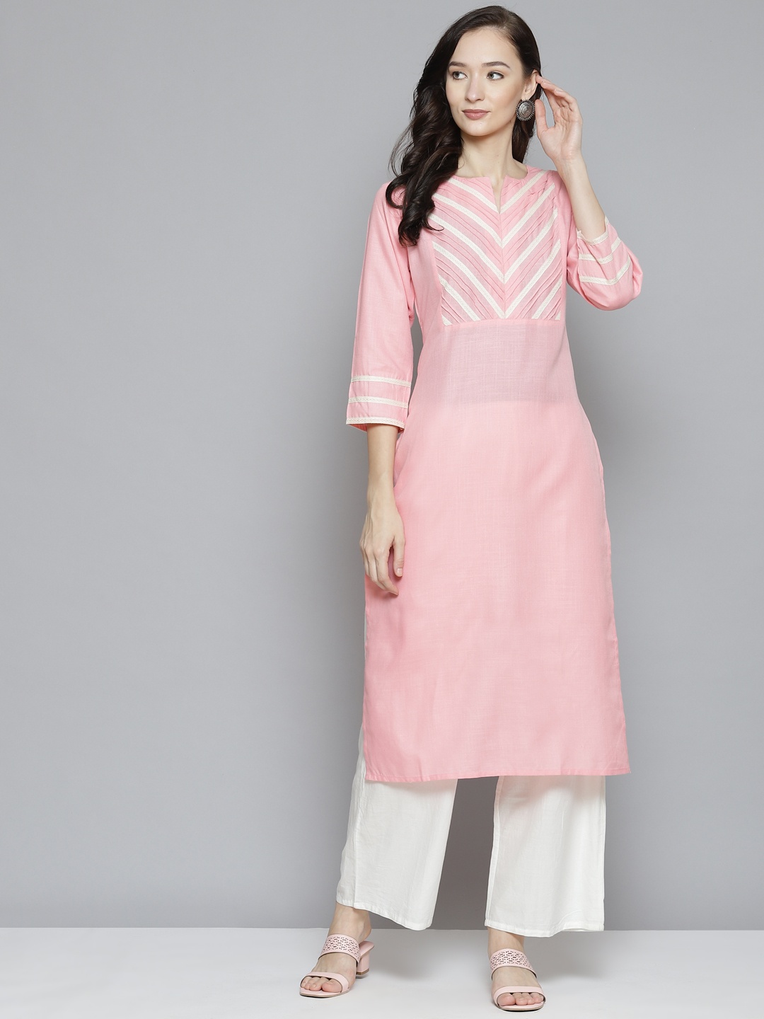 

Bhama Couture Women Pink Yoke Design Regular Kurta with Palazzos
