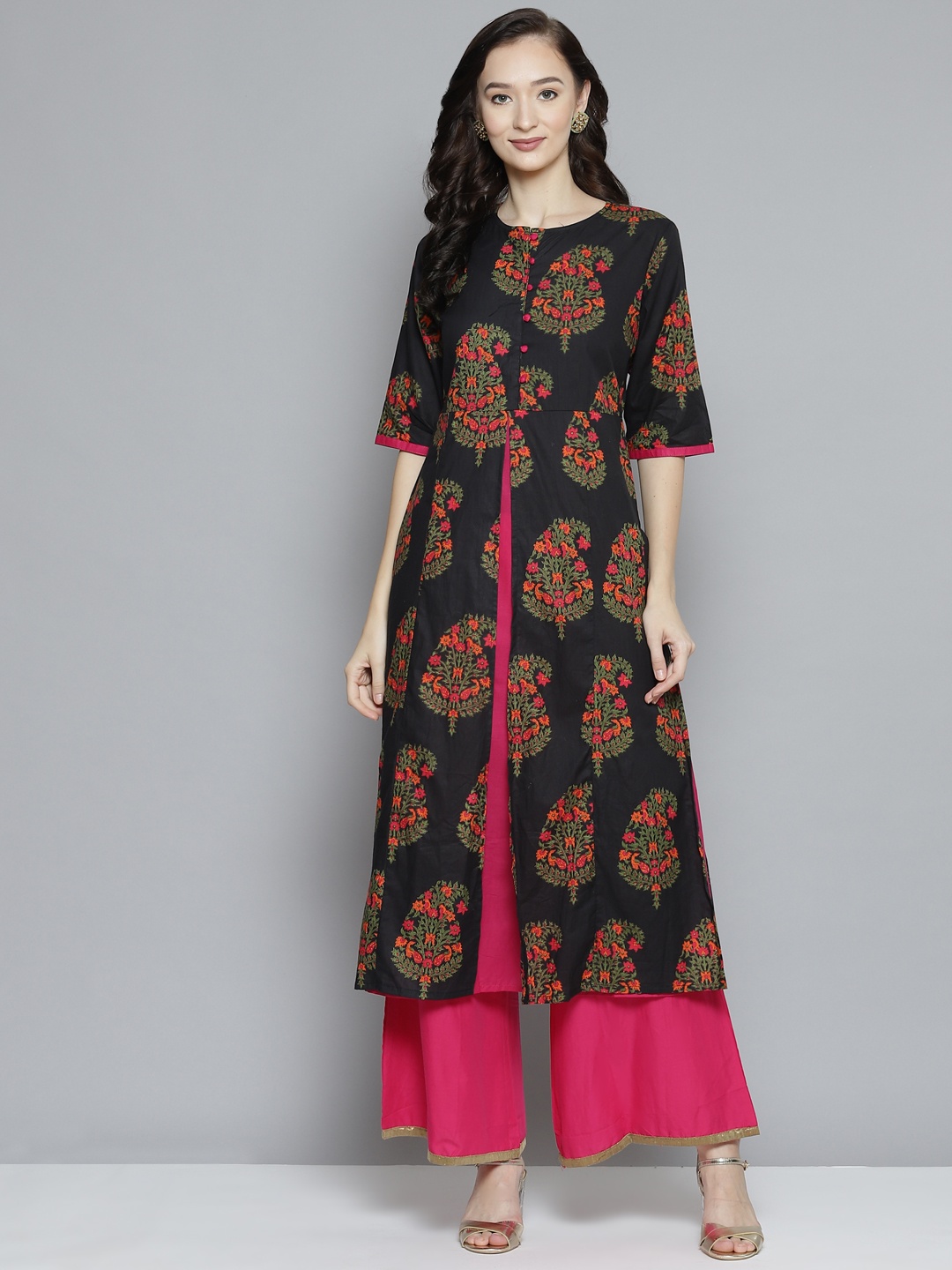 

Bhama Couture Women Black Floral Printed Regular Kurta with Palazzos
