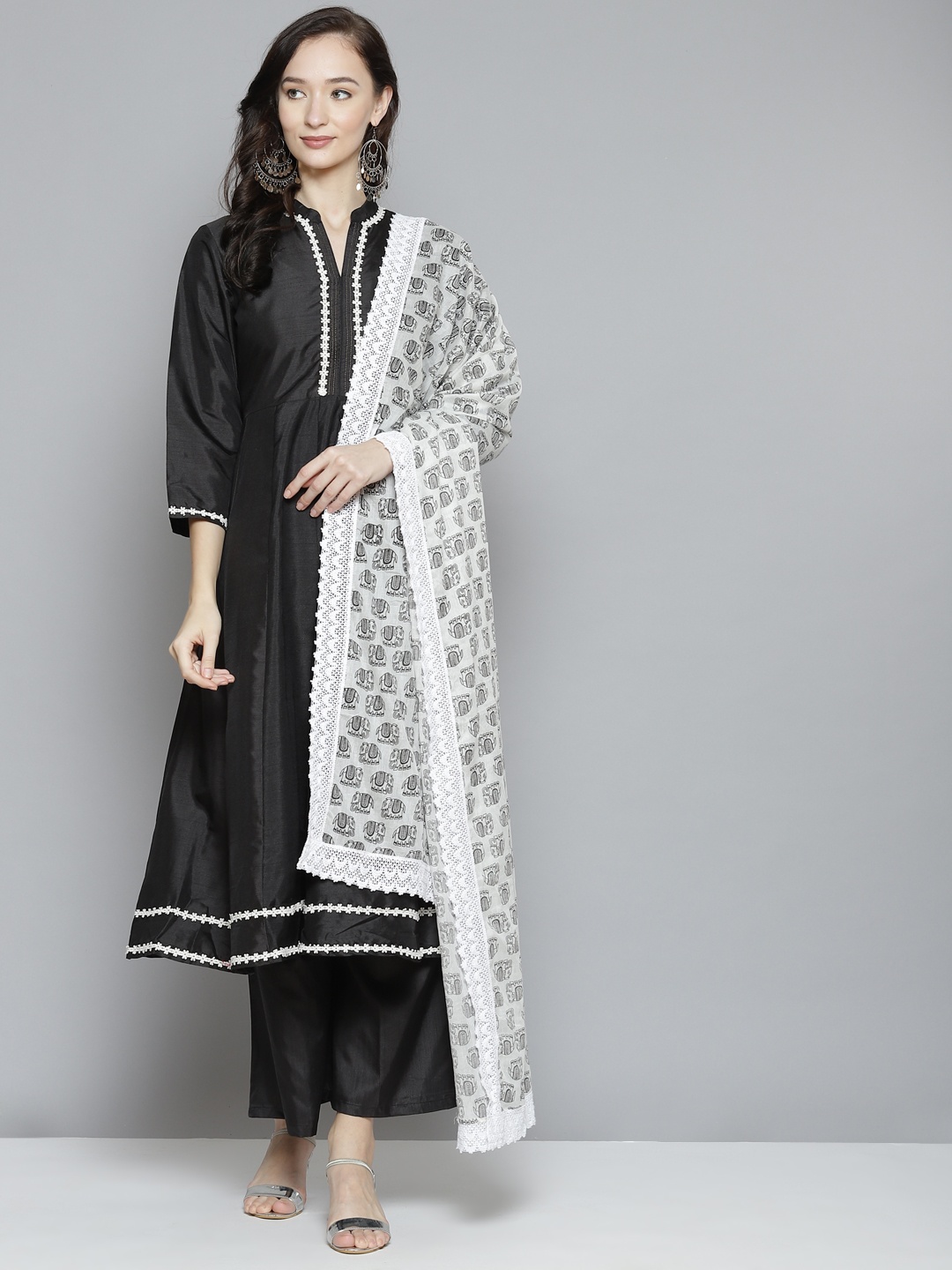 

Bhama Couture Women Black Regular Kurta with Palazzos & With Dupatta