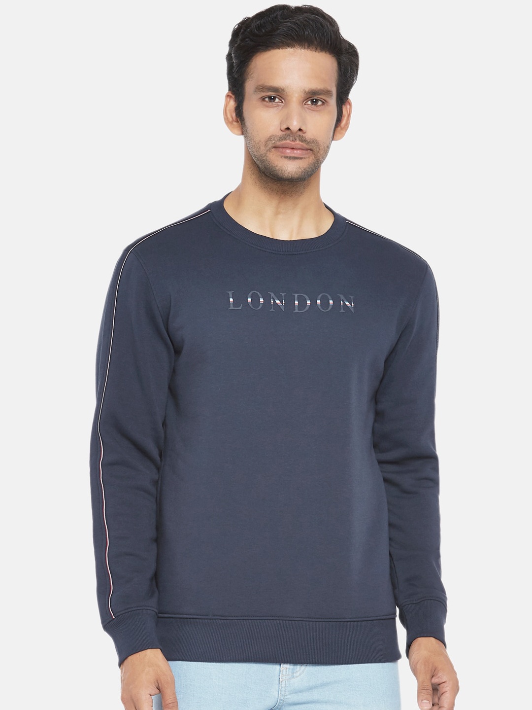 

BYFORD by Pantaloons Men Navy Blue Printed Sweatshirt