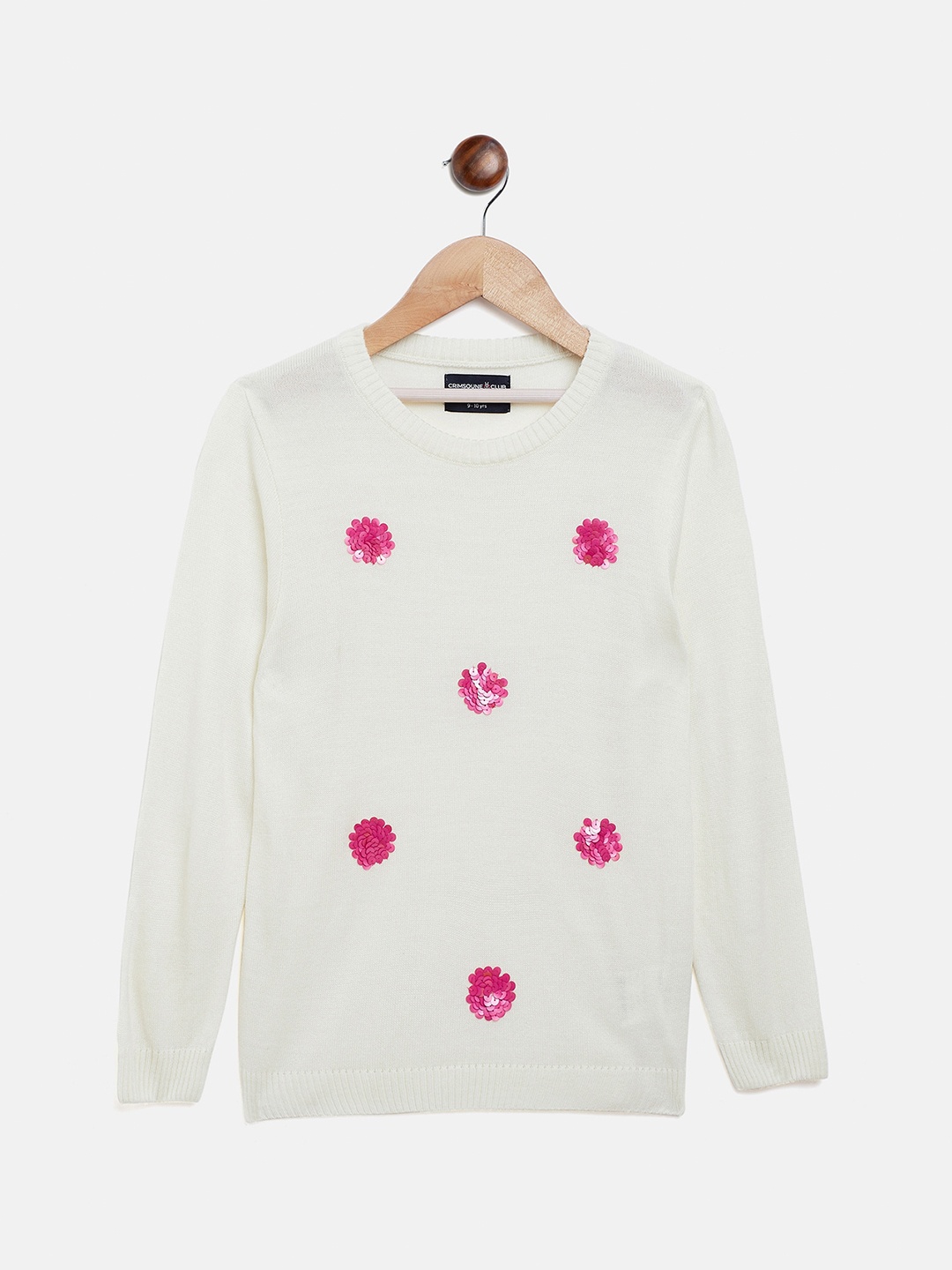 

Crimsoune Club Girls Off White & Pink Self Design Sweater