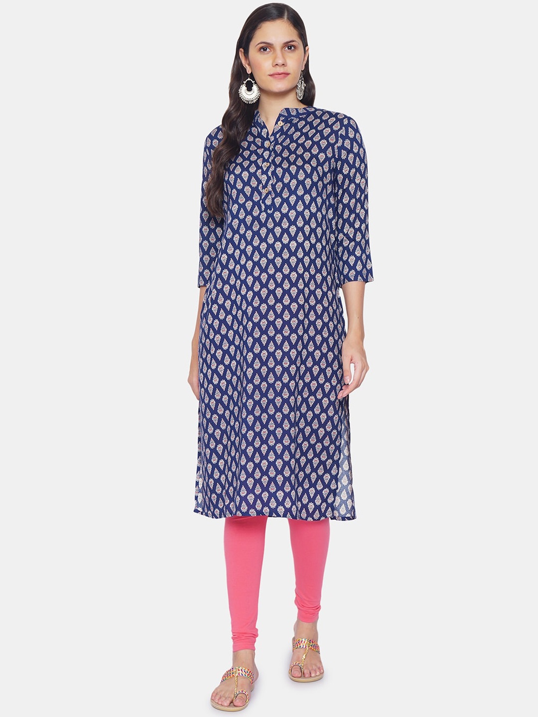 

IX IMPRESSION Women Navy Blue & White Ethnic Motifs Printed Kurta