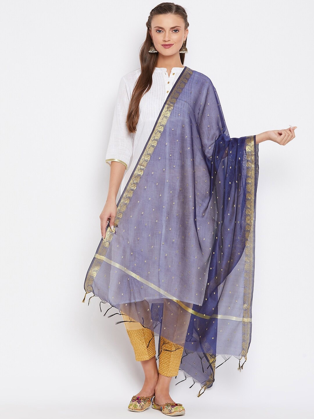 

Clora Creation Navy Blue & Gold-Toned Woven Design Dupatta