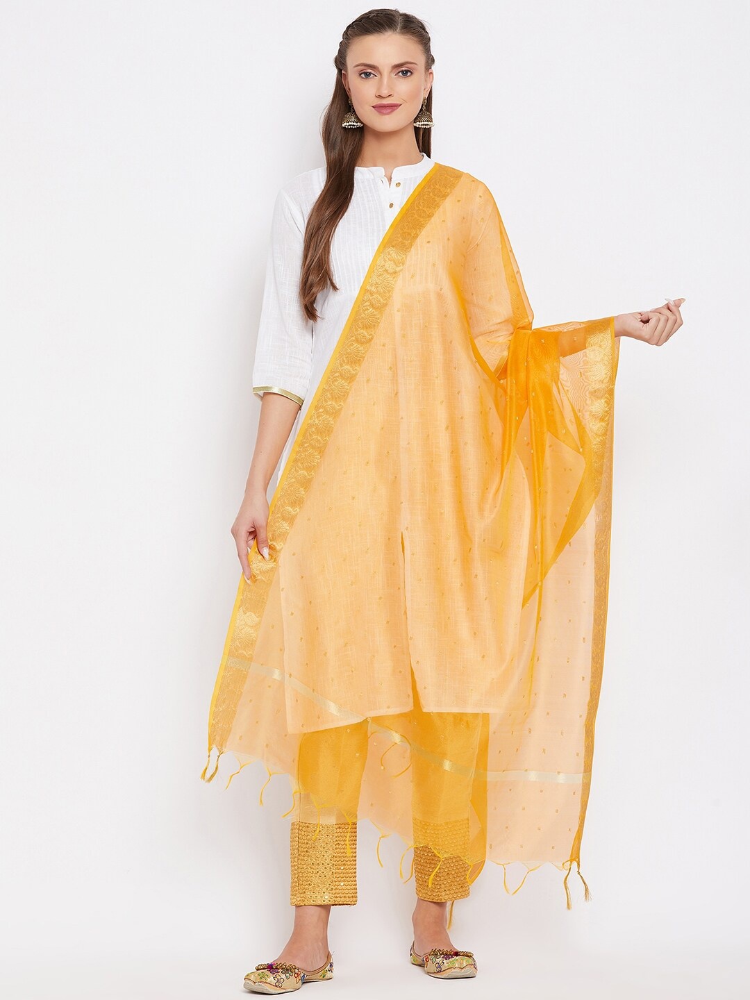 

Clora Creation Mustard Yellow Woven Design Dupatta