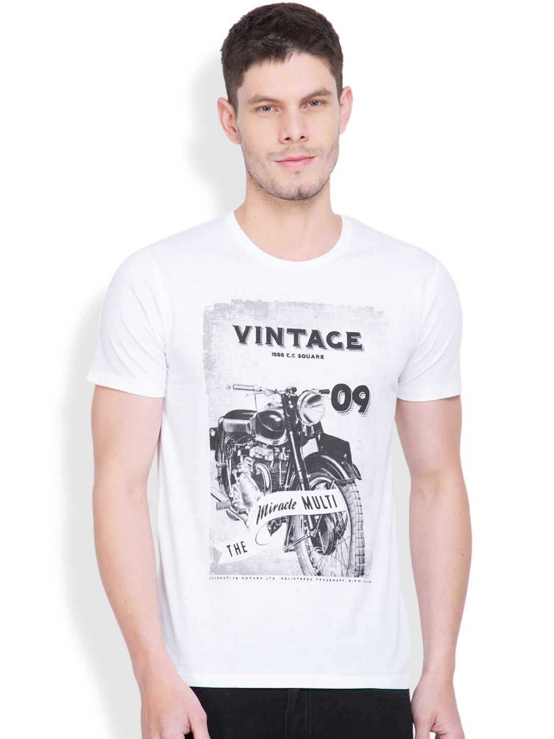 

LOCOMOTIVE Men White Printed Round Neck T-Shirt