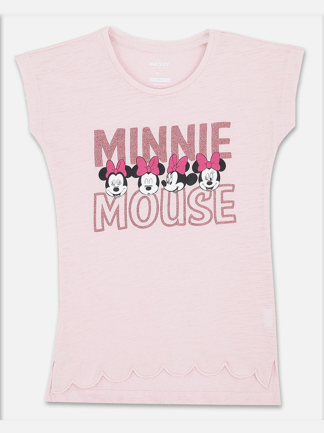 

Kids Ville Girls Pink Black Minnie Mouse Printed Cotton Pure Cotton T-shirt