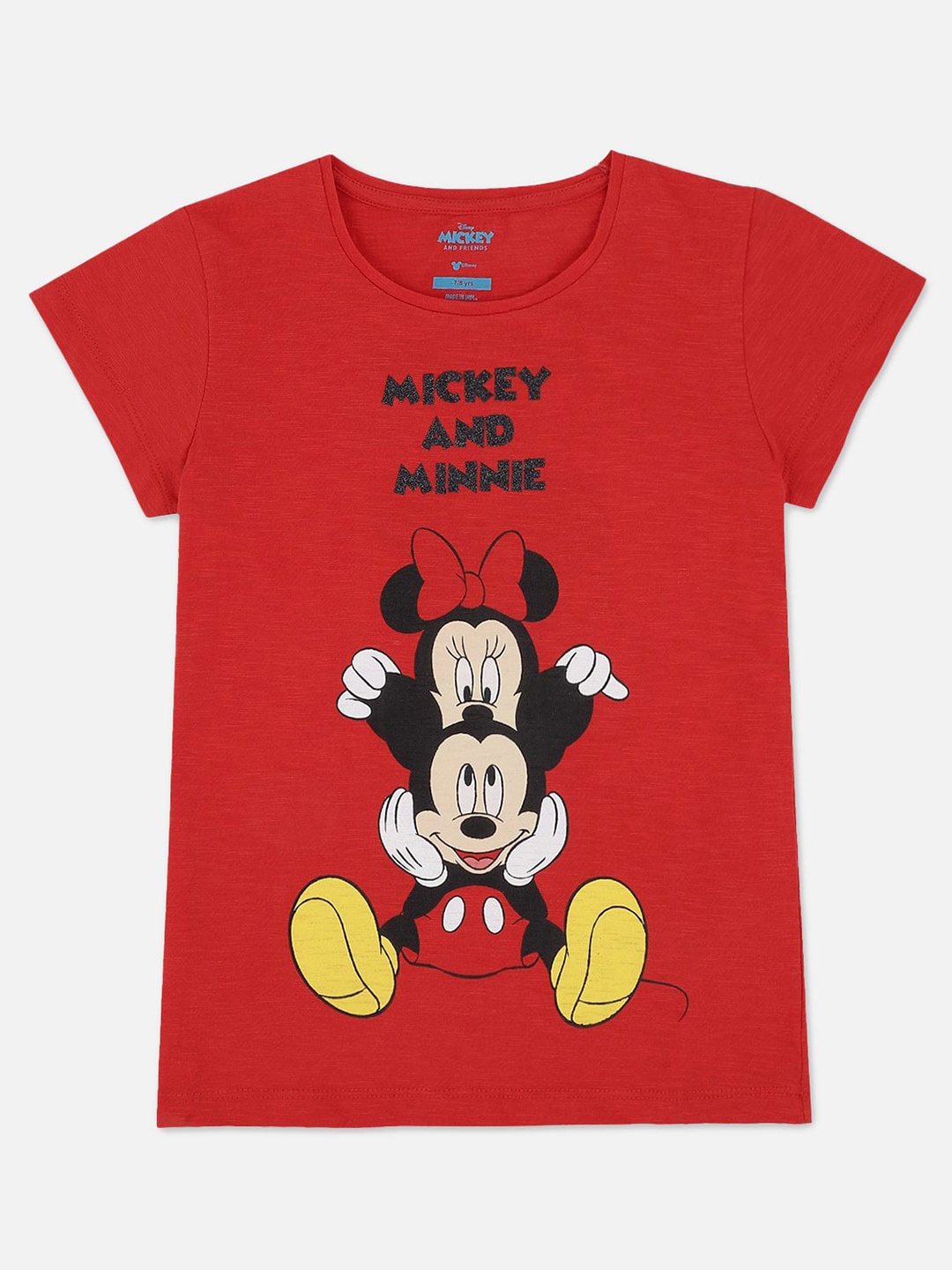 

Kids Ville Girls Red & Yellow Minnie & Mickey Mouse Printed T-shirt