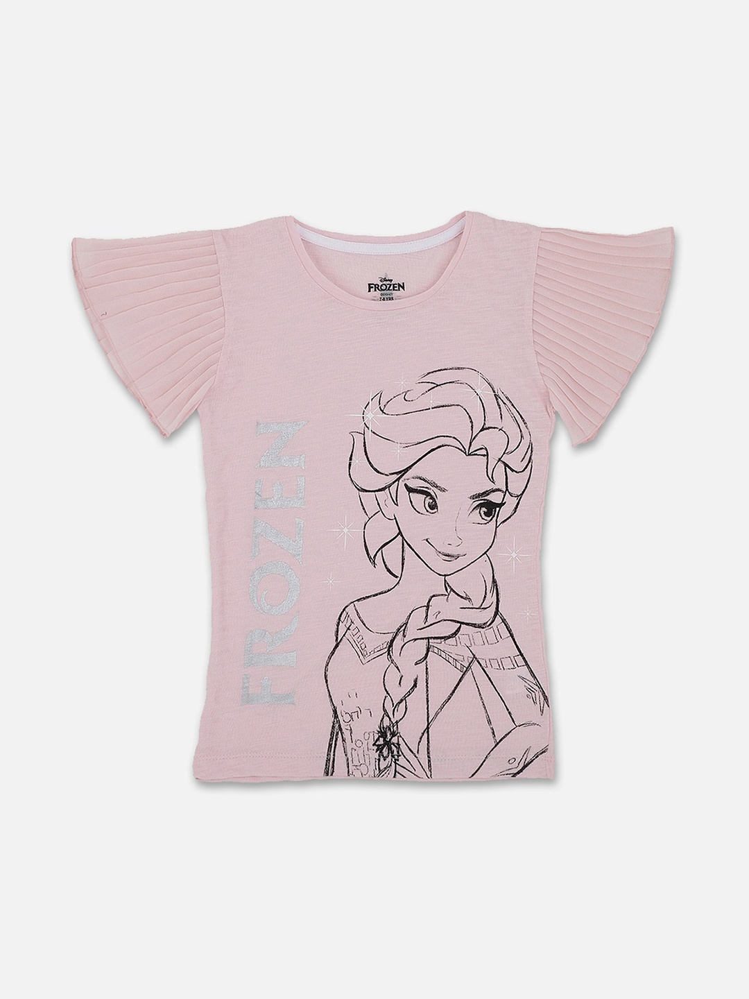 

Kids Ville Girls Pink Black Elsa Printed Pure Cotton T-shirt