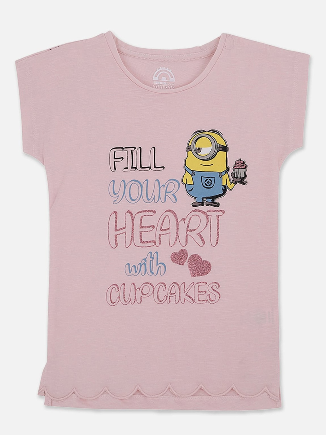 

Kids Ville Girls Pink Yellow Minions Printed Cotton Pure Cotton T-shirt