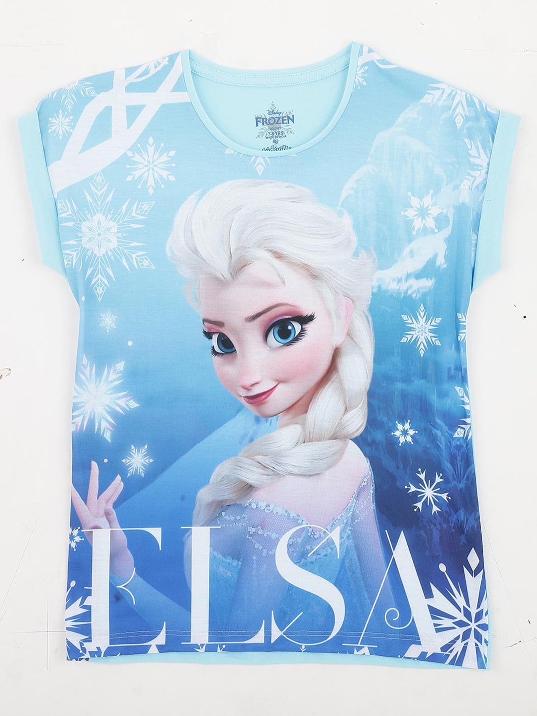 

Kids Ville Girls Blue Elsa Printed Extended Sleeve Pure Cotton T-shirt