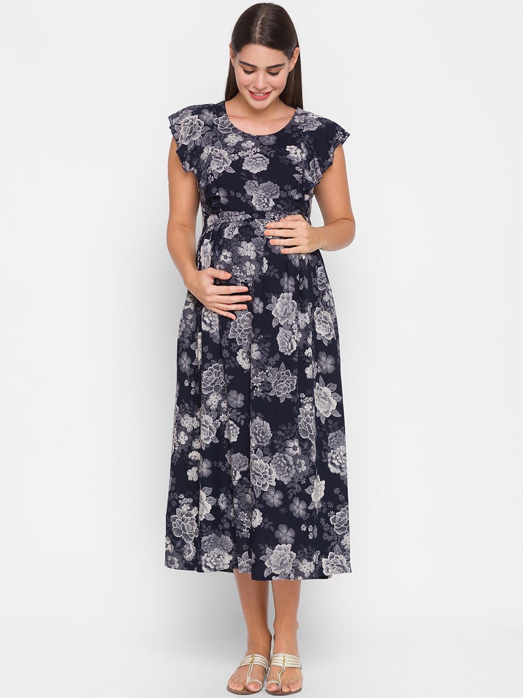 

AV2 Blue Floral Printed Maternity Midi Dress