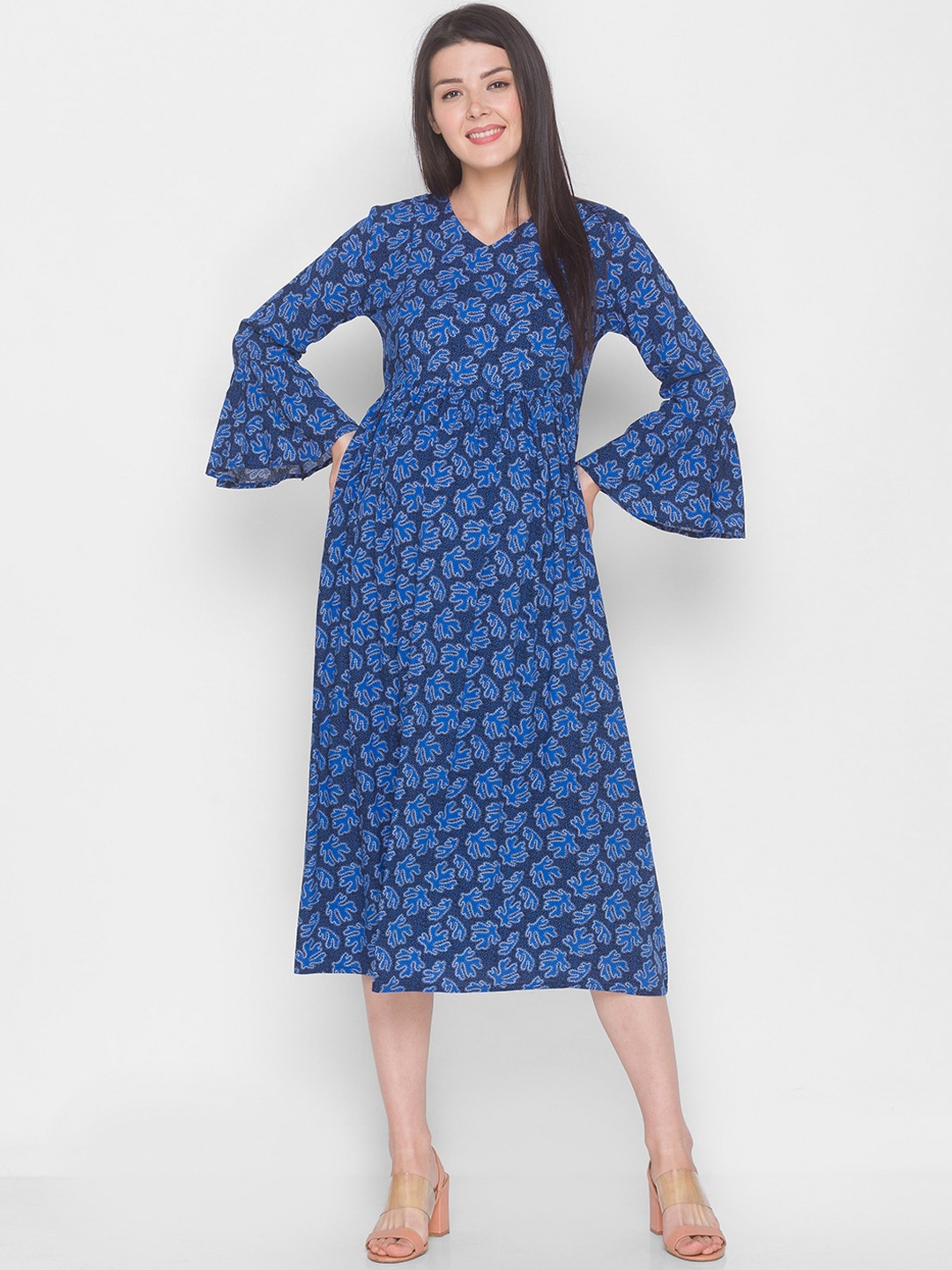 

AV2 Blue Floral A-Line Midi Dress