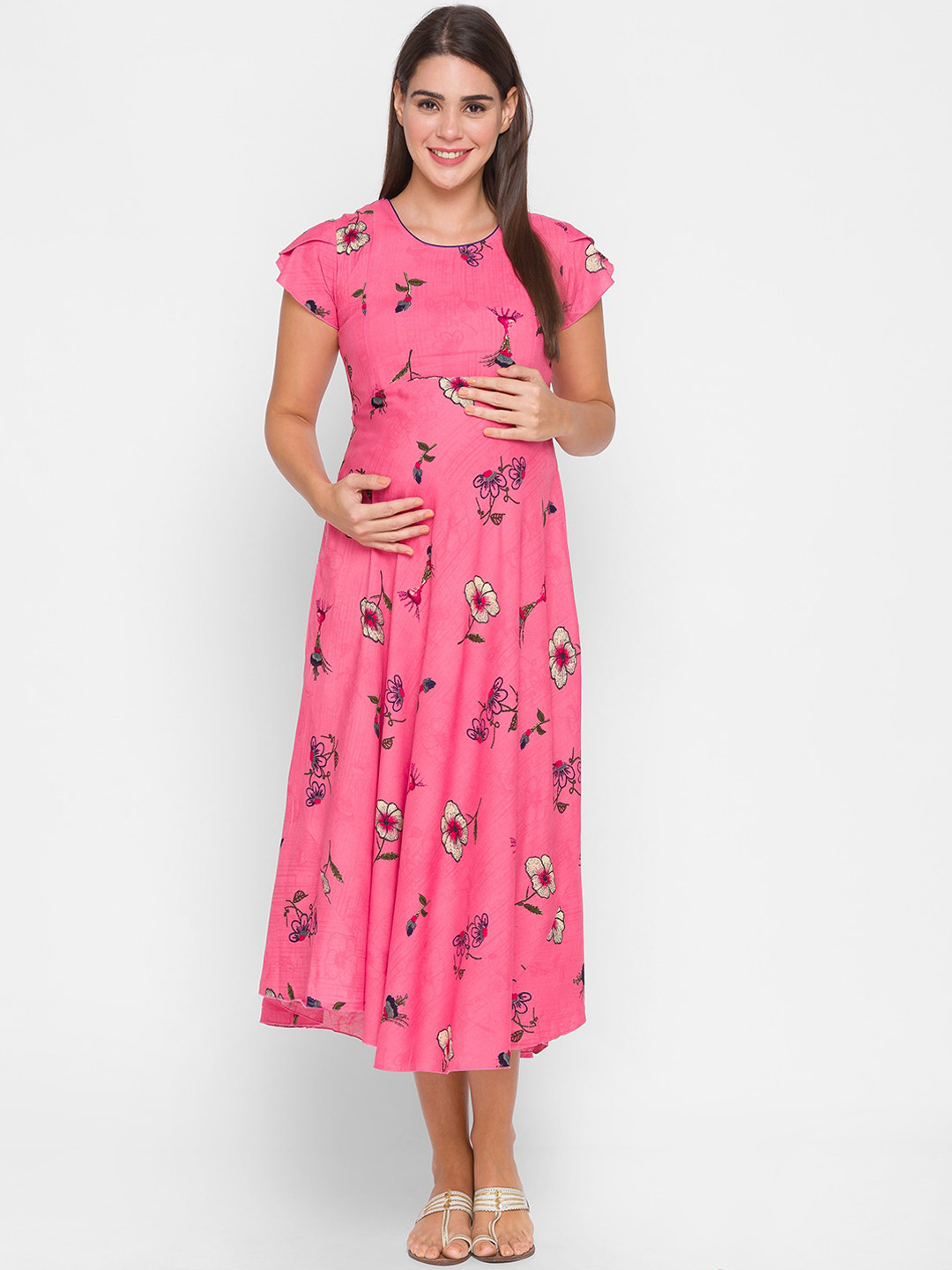 

AV2 Women Pink Floral Maternity Dress