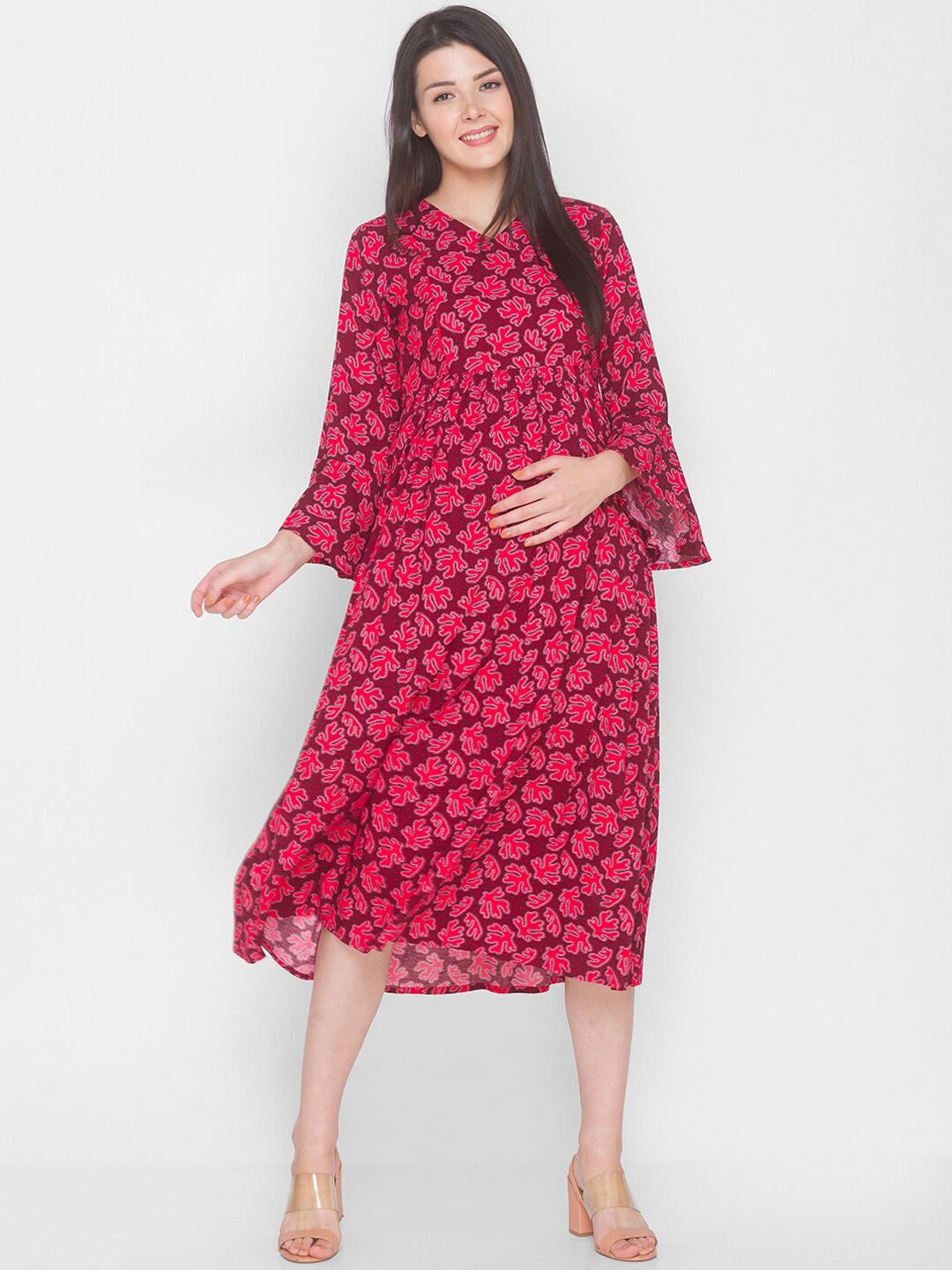 

AV2 Maroon Printed Maternity Midi Dress