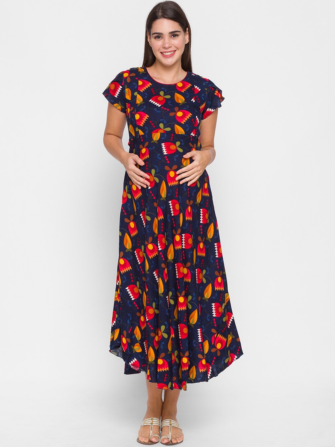 

AV2 Navy Blue Floral Midi Dress