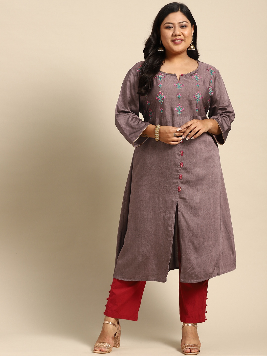

RANGMAYEE Women Mauve & Pink Yoke Design Liva Kurta