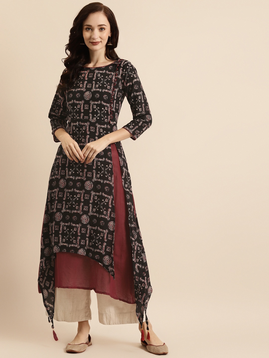 

RANGMAYEE Women Black & Maroon Printed Kurta