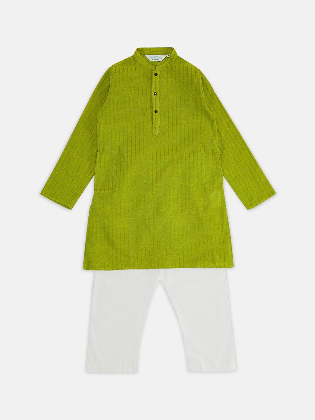 

indus route by Pantaloons Boys Lime Green Embroidered Regular Pure Cotton Kurta with Pyjamas