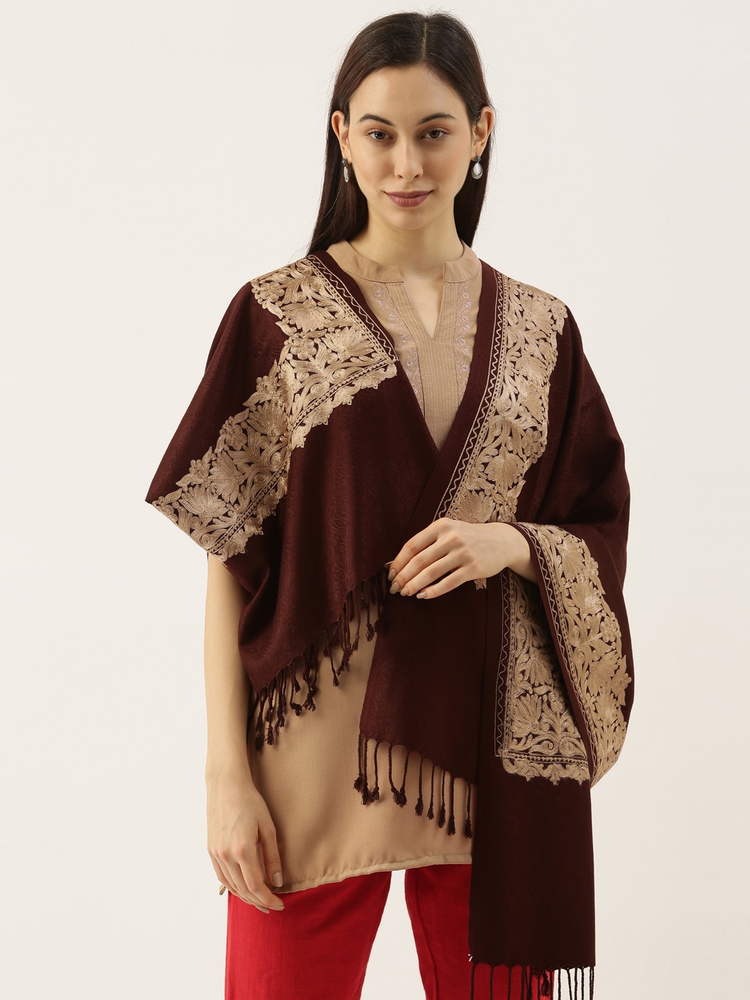 

Pashmoda Women Brown Aari Embroidered Shawl