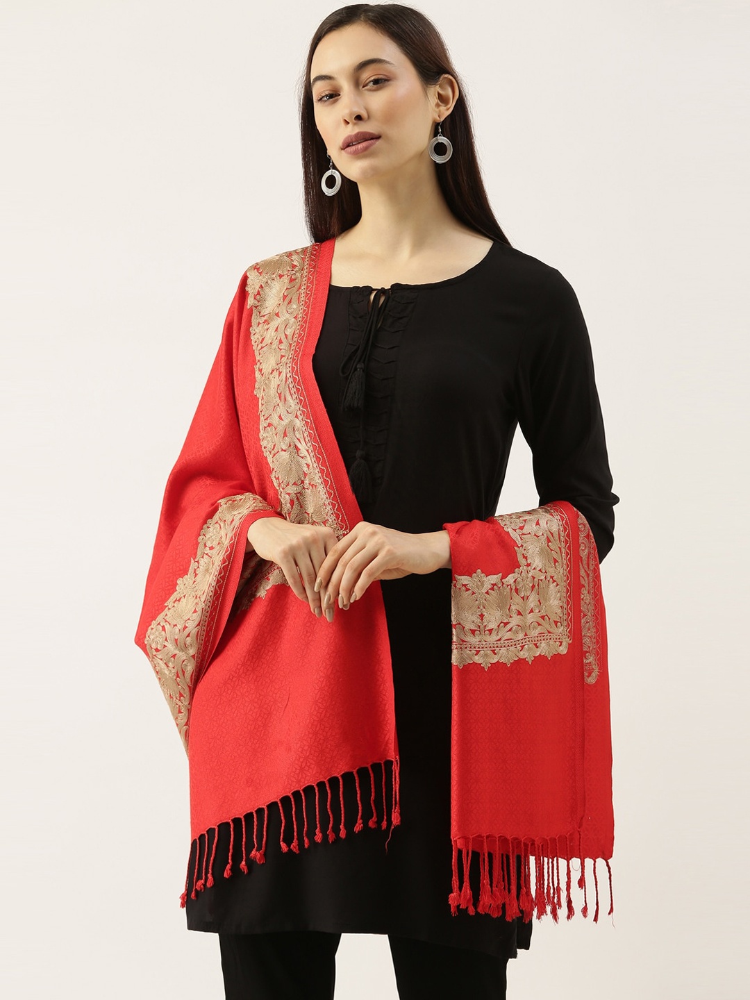 

Pashmoda Women Red Aari Embroidered Shawl