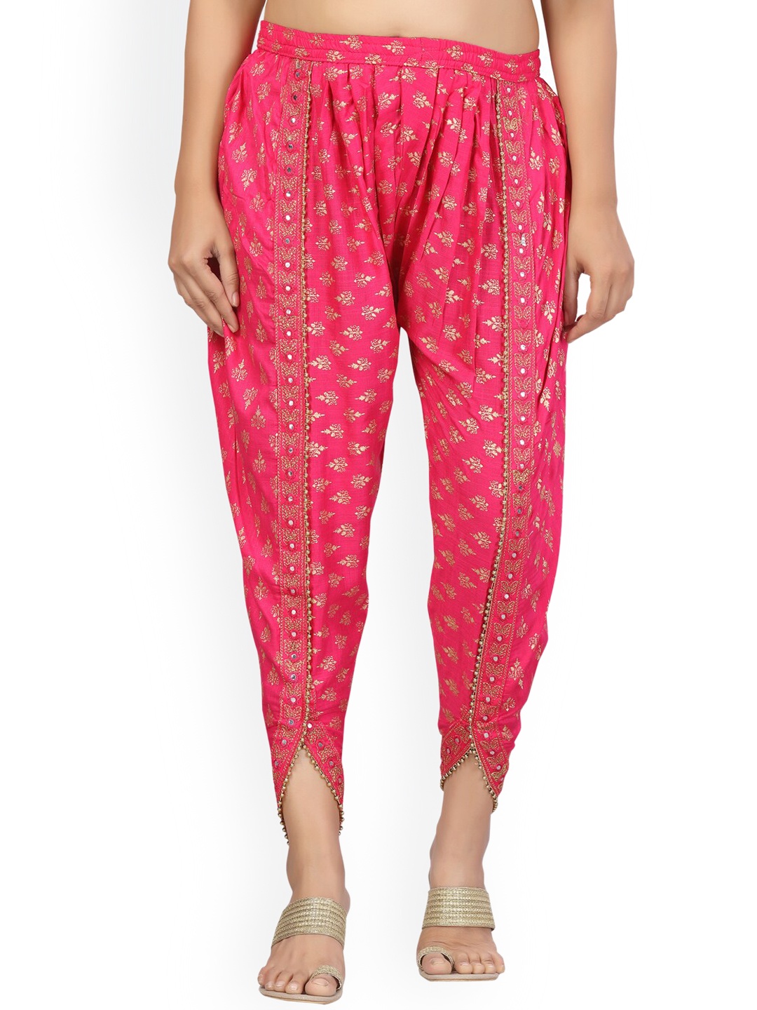 

Aarika Women Pink & Gold Colored Printed Cotton Dhoti Pants