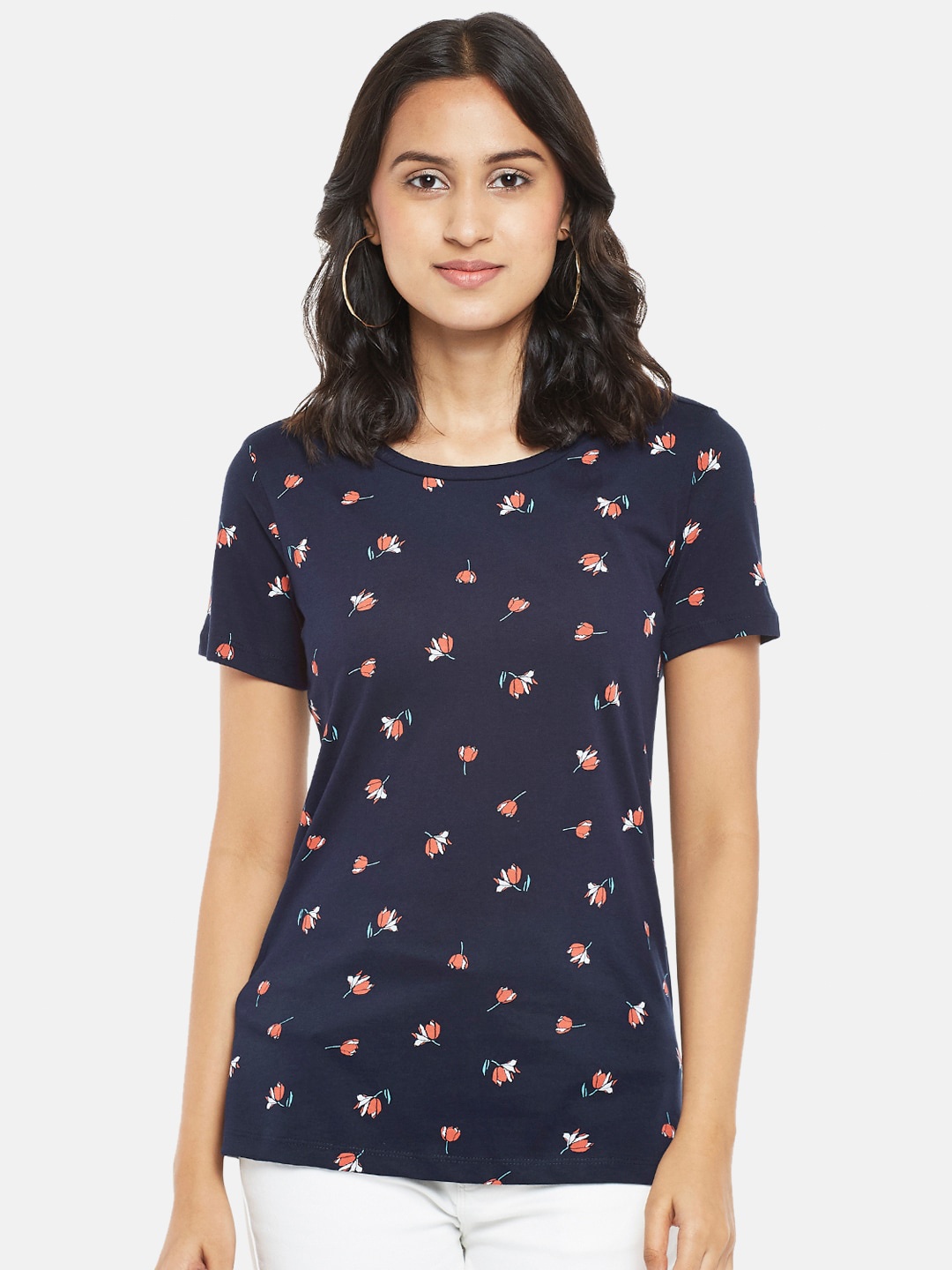 

Honey by Pantaloons Women Navy Blue Printed Extended Sleeves T-shirt