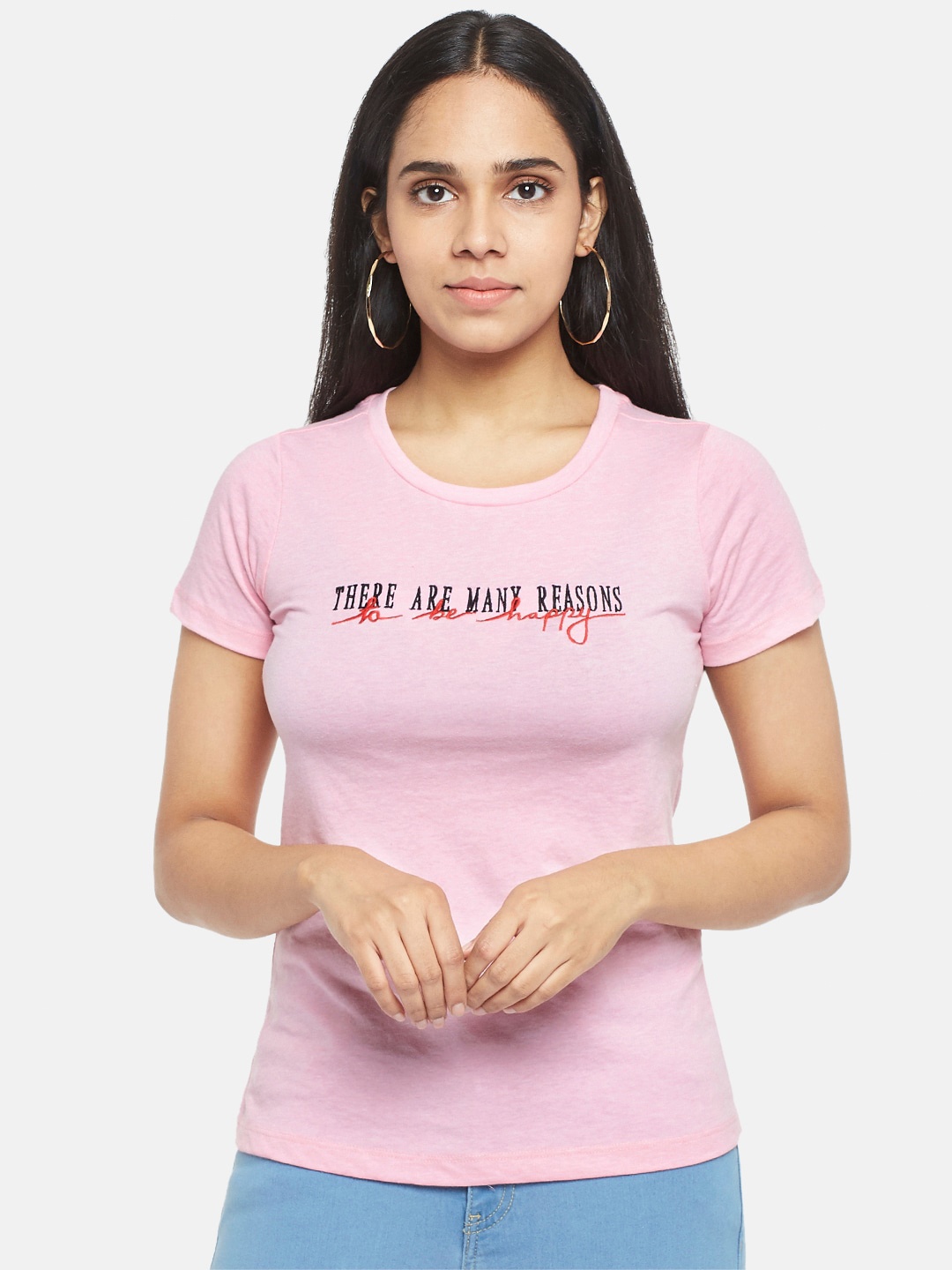 

Honey by Pantaloons Women Pink Typography Printed Pure Cotton T-shirt