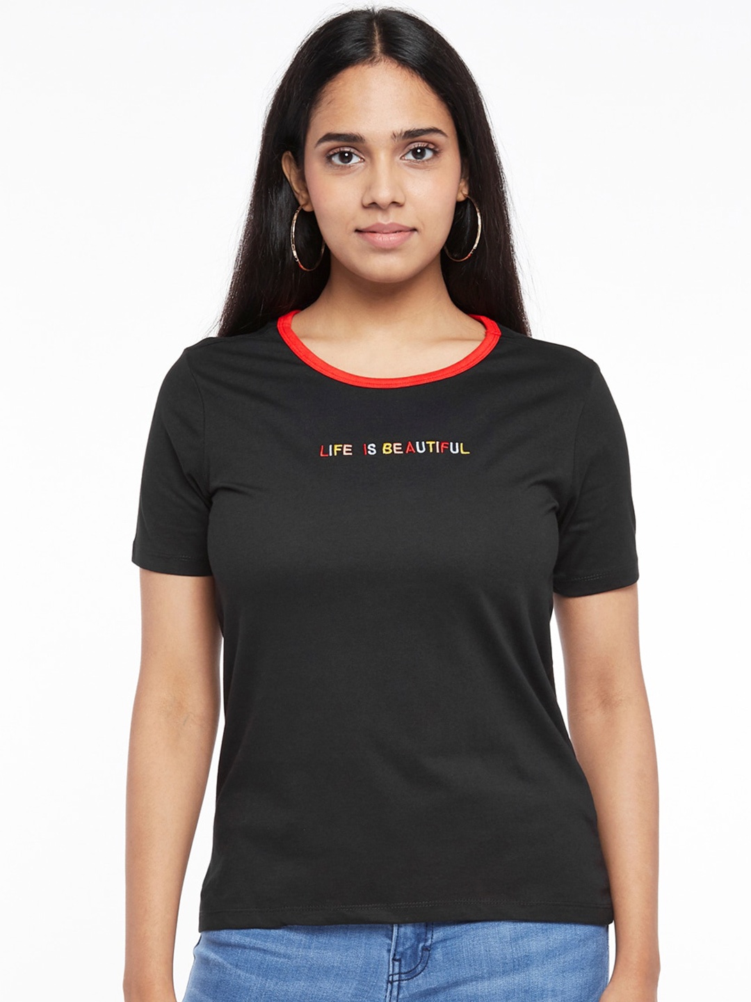 

Honey by Pantaloons Women Black Printed T-shirt