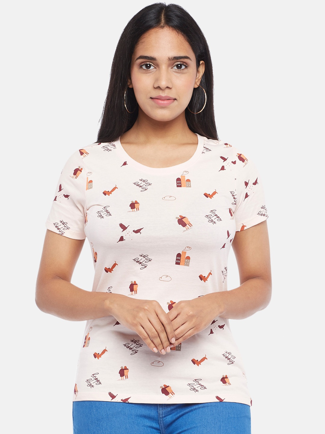 

Honey by Pantaloons Women Pink Conversational Printed T-shirt