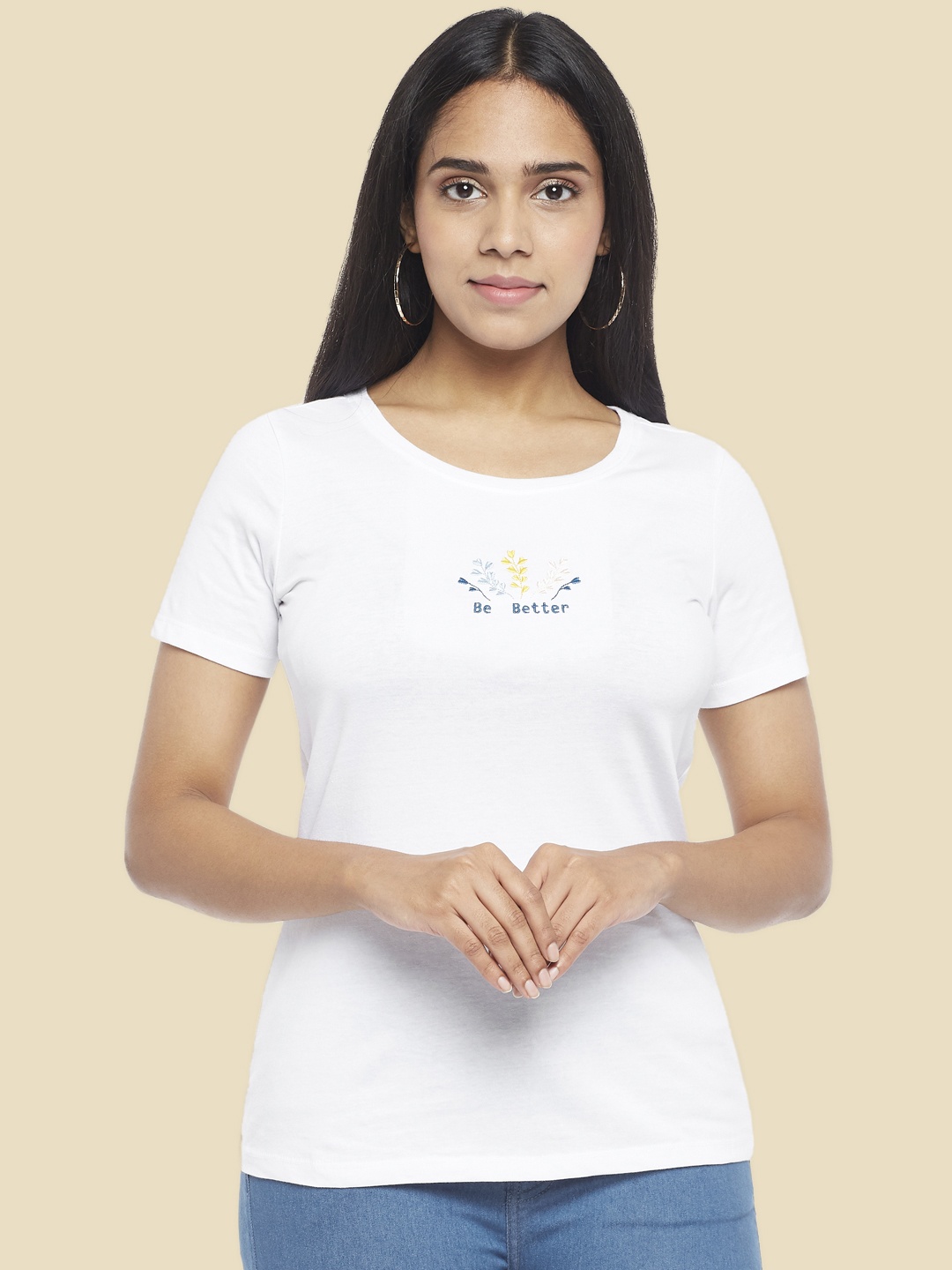 

Honey by Pantaloons Women Off White Typography Printed T-shirt