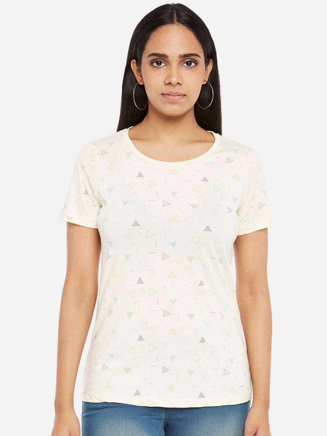 

Honey by Pantaloons Women Cream-Coloured Printed T-shirt