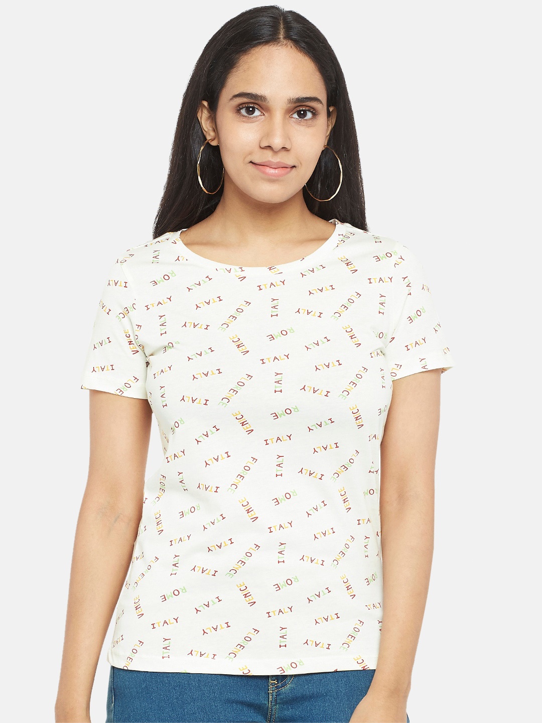 

Honey by Pantaloons Women Off White Typography Printed T-shirt