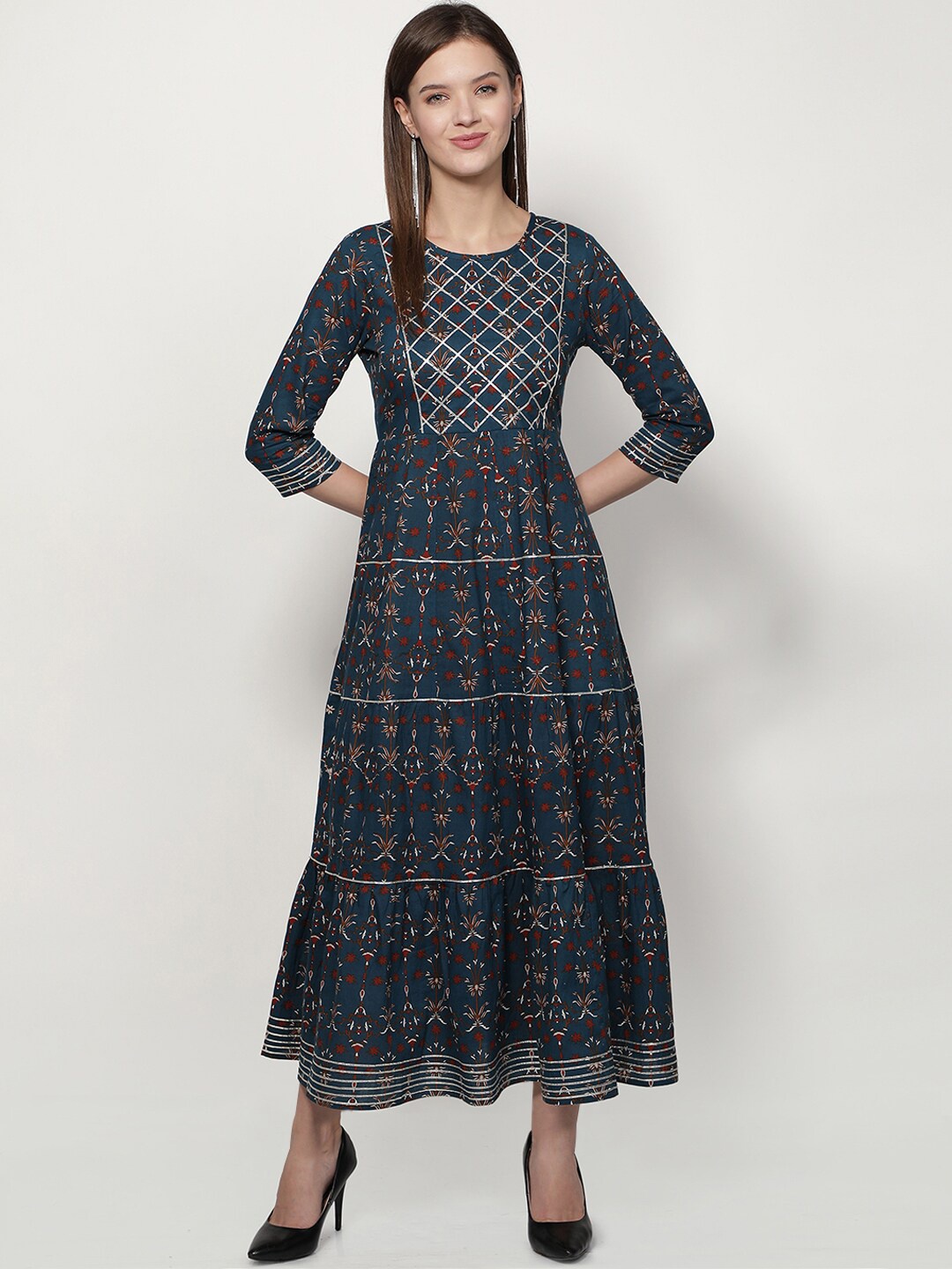 

Dipsha Women Teal Ethnic Motifs Maxi Dress