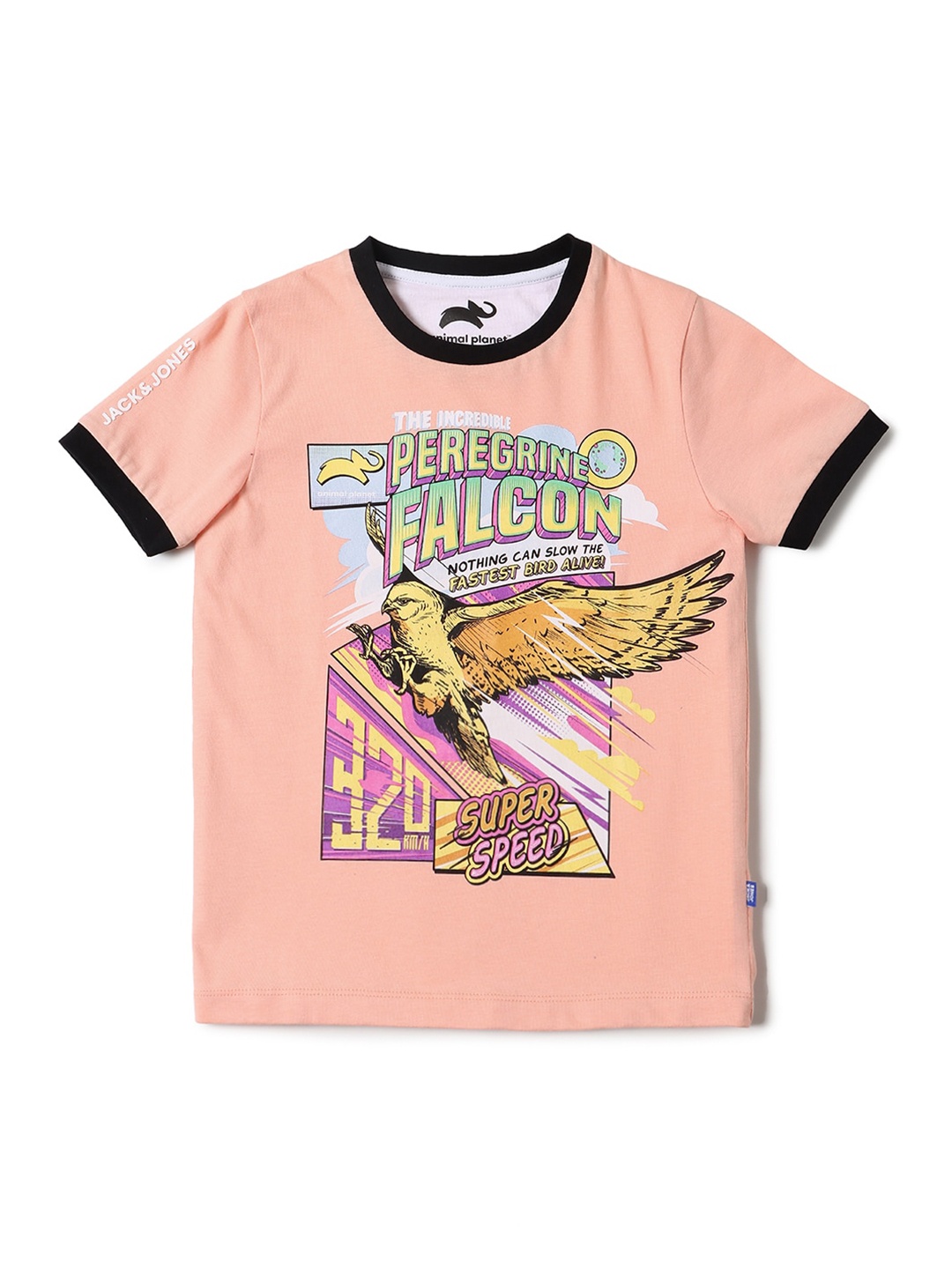 

Jack & Jones Boys Peach-Coloured Cotton Printed T-shirt